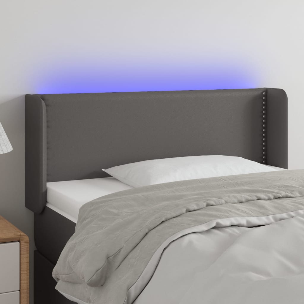 vidaXL sengegavl med LED-lys 93x16x78/88 cm kunstlæder grå