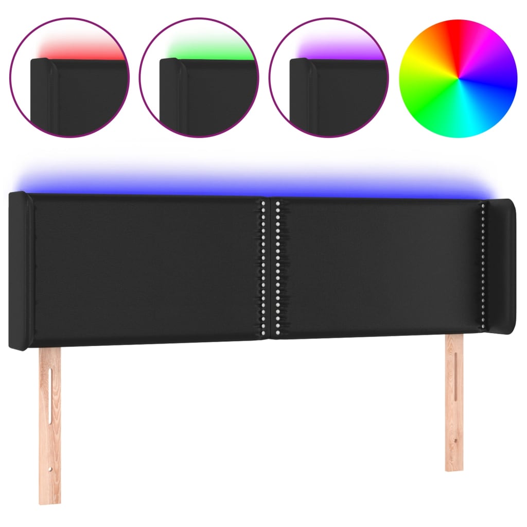 vidaXL Čelo postele s LED černé 147 x 16 x 78/88 cm umělá kůže