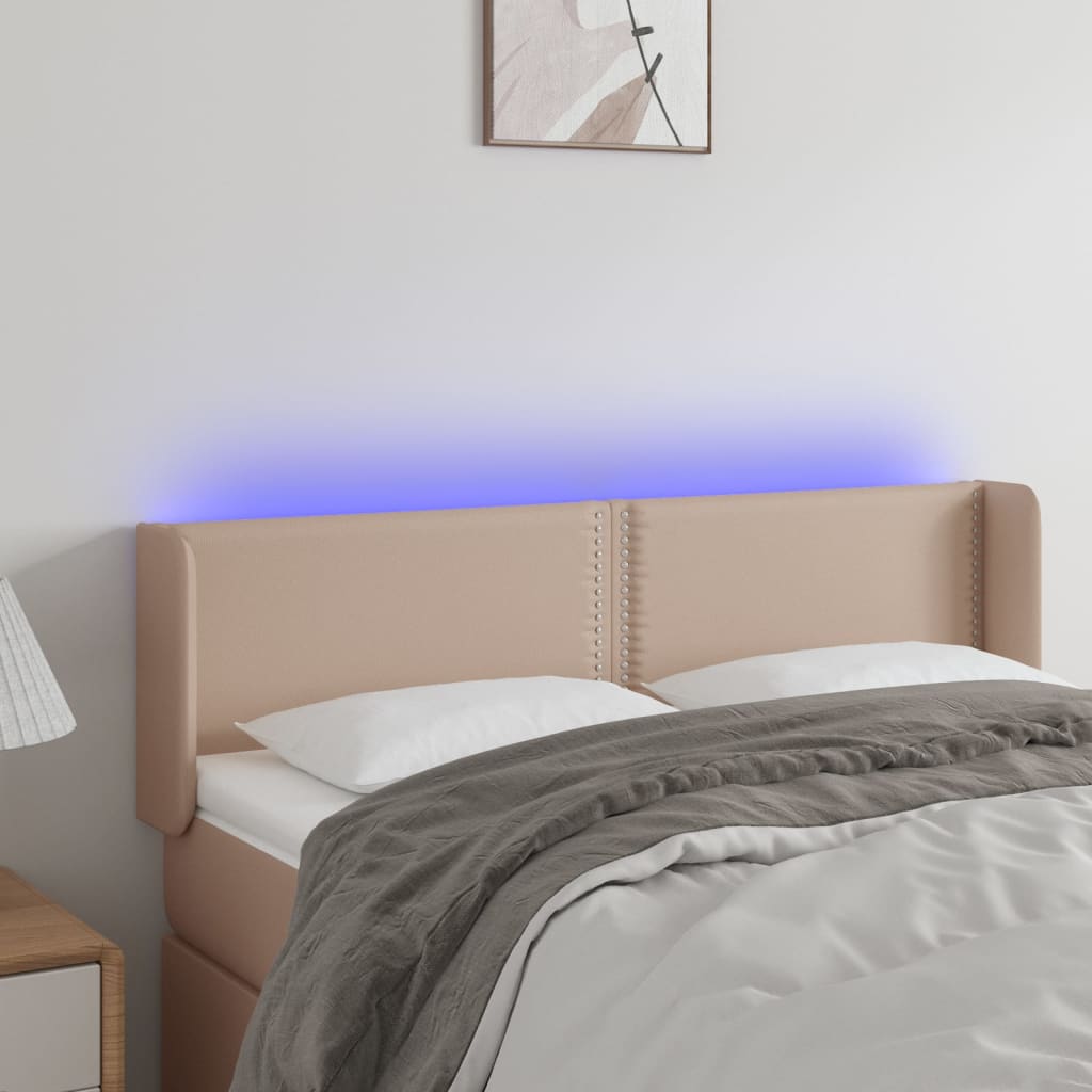 vida XL LED Kopfteil Cappuccino-Braun 147x 16x 78/88 cm Kunstleder