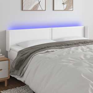 Čelo postele s LED bílé 183 x 16 x 78/88 cm umělá kůže - obrázek 1