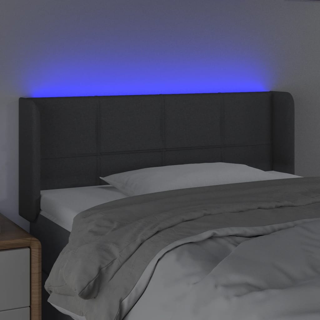 Čelo postele s LED tmavosivé 93x16x78/88 cm látka