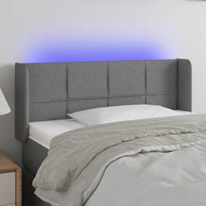 Čelo postele s LED tmavě šedé 93 x 16 x 78/88 cm textil - obrázek 1