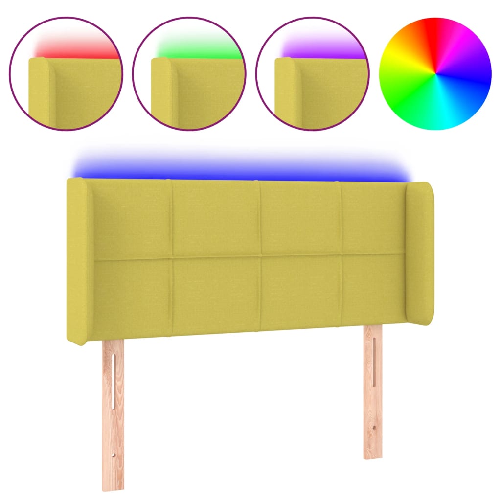 LED горна табла за легло, зелена, 93x16x78/88 см, плат