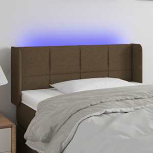 Čelo postele s LED tmavě hnědé 103 x 16 x 78/88 cm textil - obrázek 1