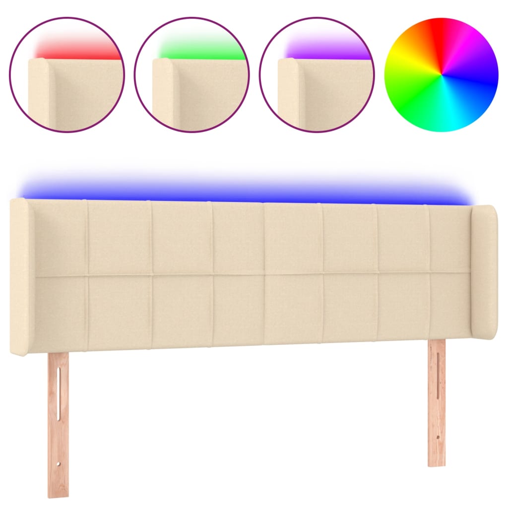 vidaXL ÄŚelo postele s LED krĂ©movĂ© 147 x 16 x 78/88 cm textil