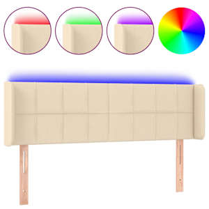 Čelo postele s LED krémové 147 x 16 x 78/88 cm textil - obrázek 2