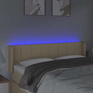 Čelo postele s LED krémové 147 x 16 x 78/88 cm textil - obrázek 4
