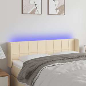 Čelo postele s LED krémové 147 x 16 x 78/88 cm textil - obrázek 1