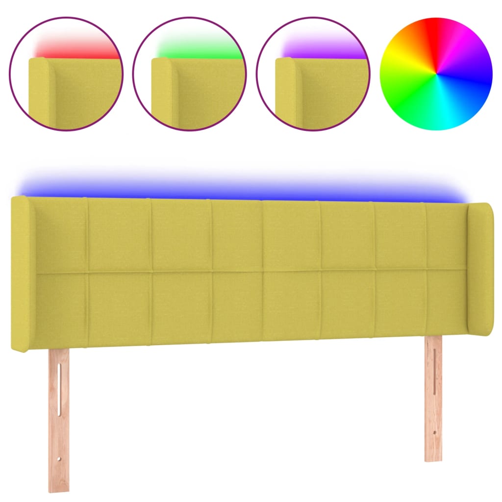 LED горна табла за легло, зелена, 147x16x78/88 см, плат