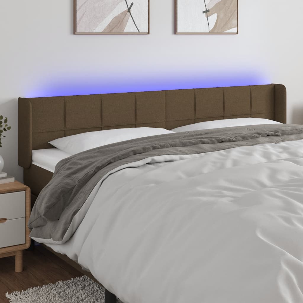 vidaXL Tăblie de pat cu LED, maro închis, 183x16x78/88 cm, textil