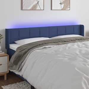 Čelo postele s LED modré 183 x 16 x 78/88 cm textil - obrázek 1