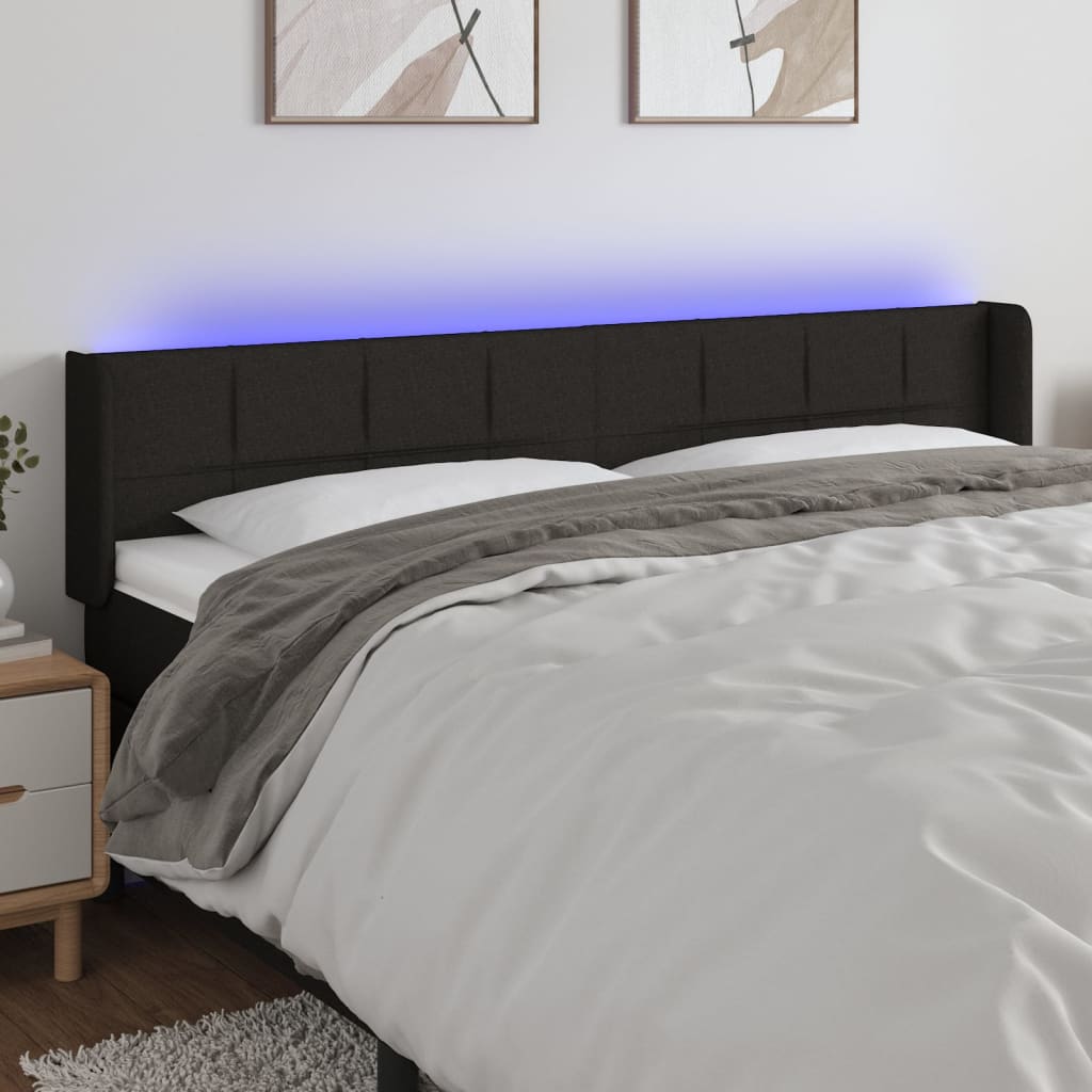 vidaXL Tăblie de pat cu LED, negru, 203x16x78/88 cm, material textil