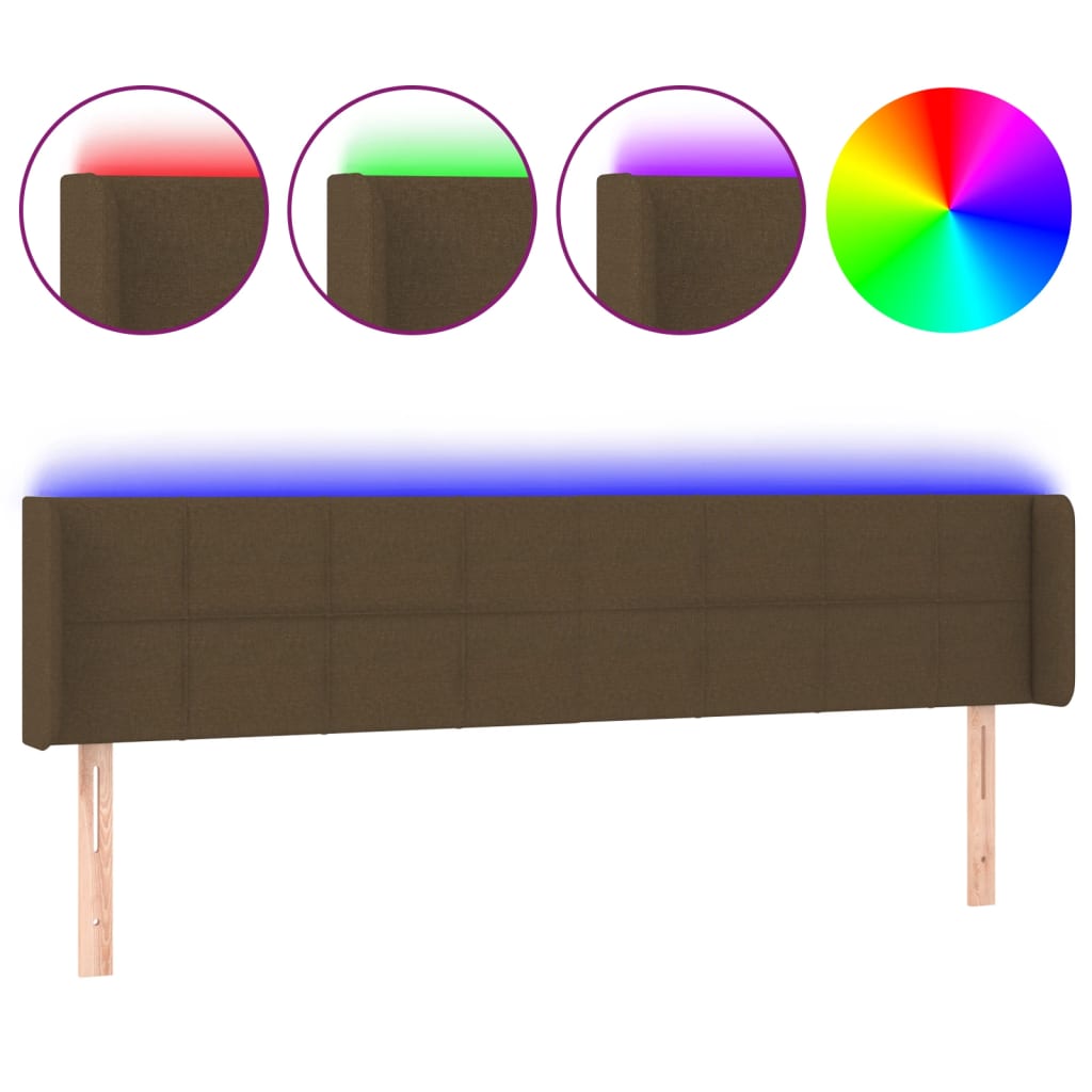 vidaXL Čelo postele s LED tmavě hnědé 203 x 16 x 78/88 cm textil