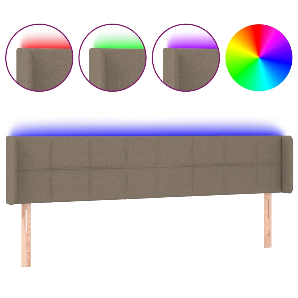 vidaXL Čelo postele s LED taupe 203 x 16 x 78/88 cm textil
