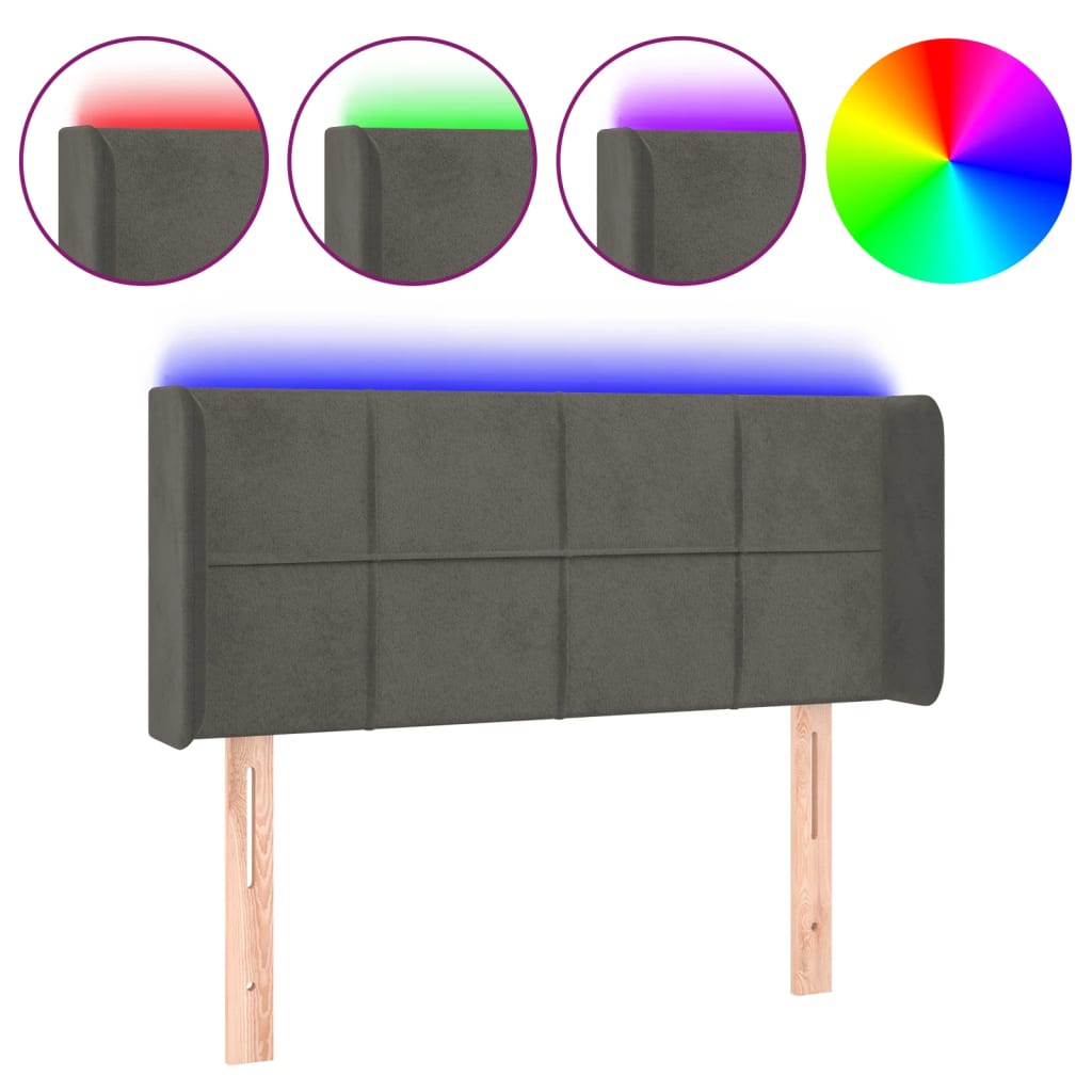 vidaXL Čelo postele s LED tmavě šedé 83 x 16 x 78/88 cm samet
