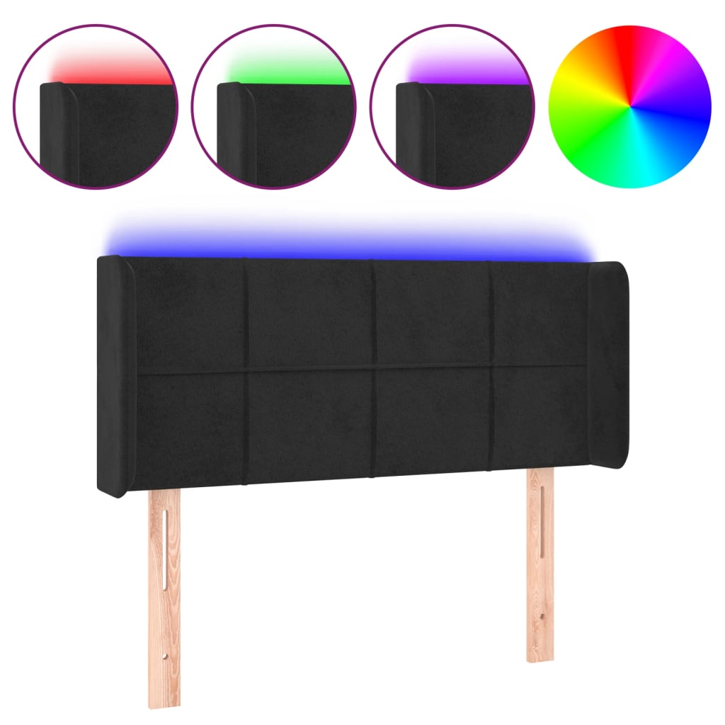 vidaXL Čelo postele s LED černé 83 x 16 x 78/88 cm samet