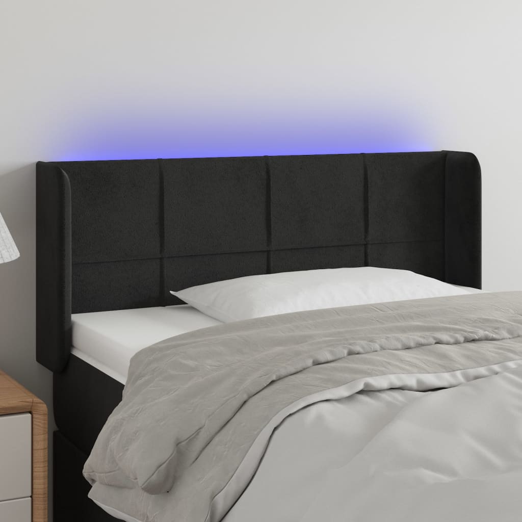 vidaXL Tăblie de pat cu LED, negru, 93x16x78/88 cm, catifea