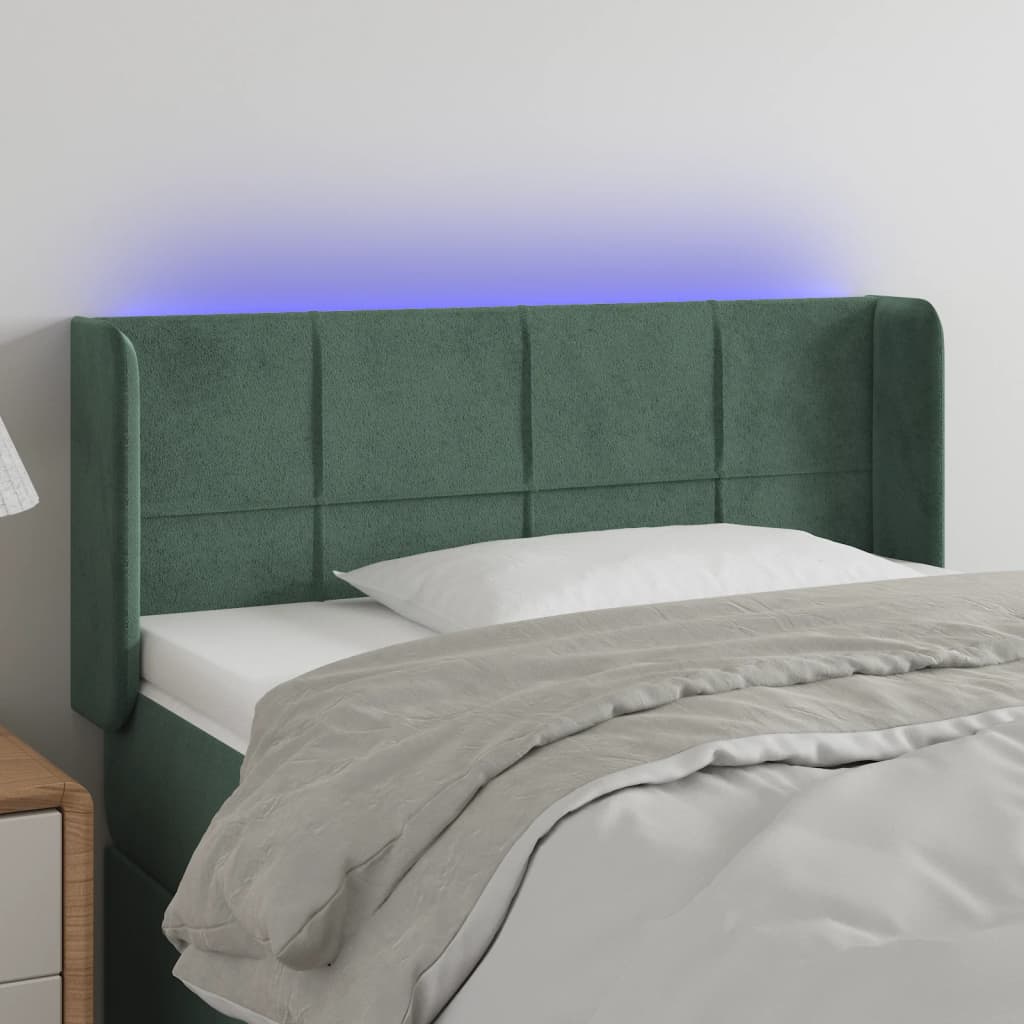 vidaXL Tăblie de pat cu LED, verde închis, 93x16x78/88 cm, catifea