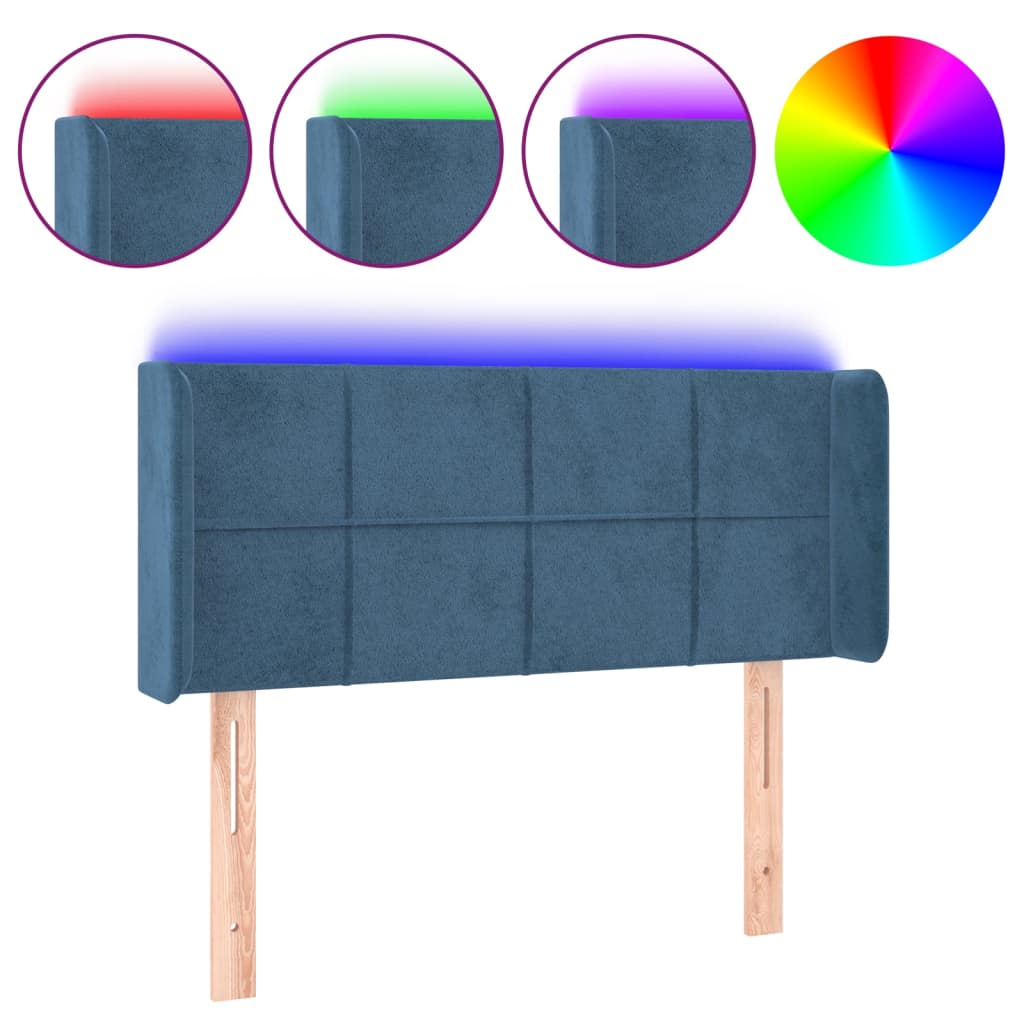 vidaXL Čelo postele s LED modré 93 x 16 x 78/88 cm samet