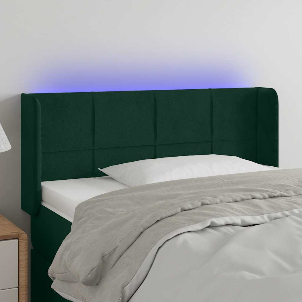 vidaXL Tăblie de pat cu LED, verde închis, 103x16x78/88 cm, catifea