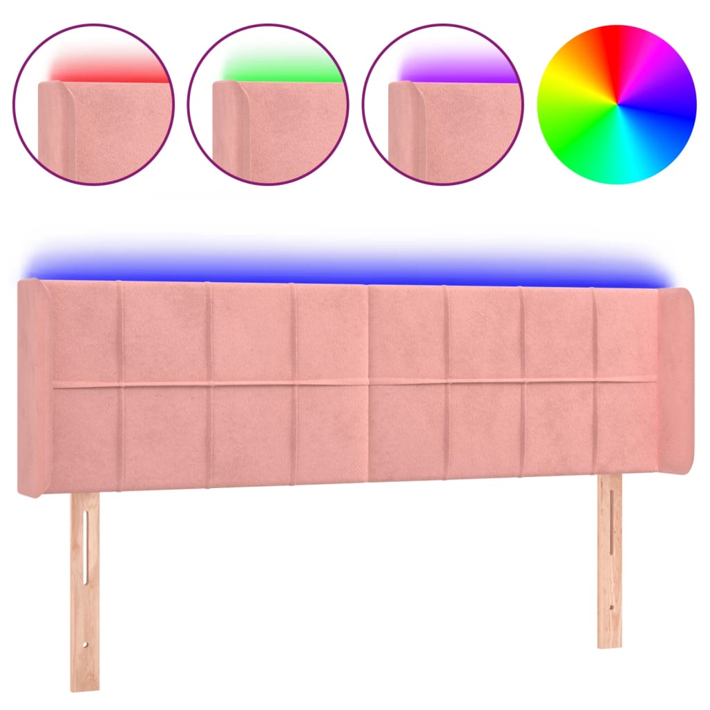 vidaXL Čelo postele s LED růžové 147 x 16 x 78/88 cm samet