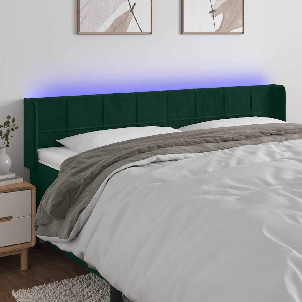 vidaXL Tăblie de pat cu LED, verde închis, 203x16x78/88 cm, catifea