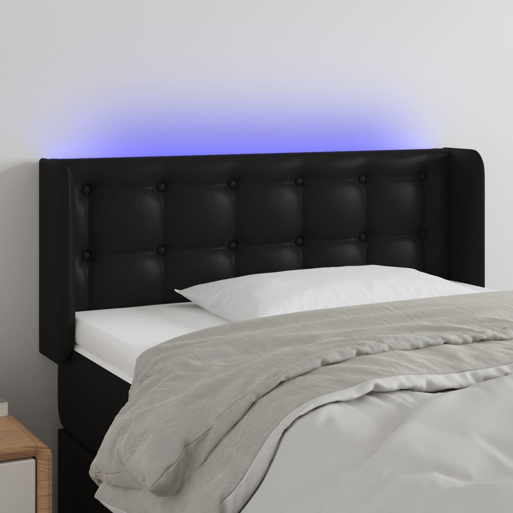 vidaXL Tăblie de pat cu LED, negru, 83x16x78/88 cm, piele ecologică