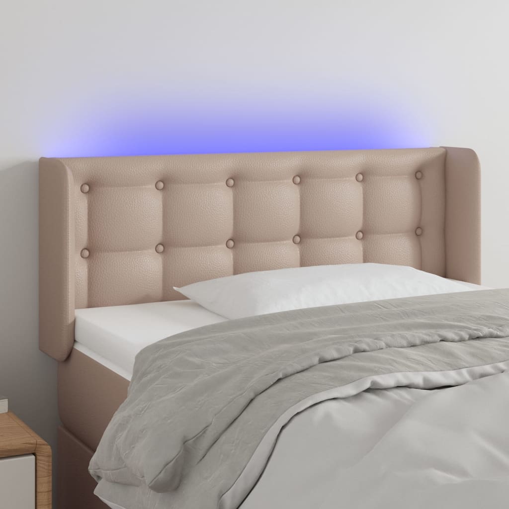 vidaXL Tăblie de pat cu LED, cappuccino 83x16x78/88 cm piele ecologică