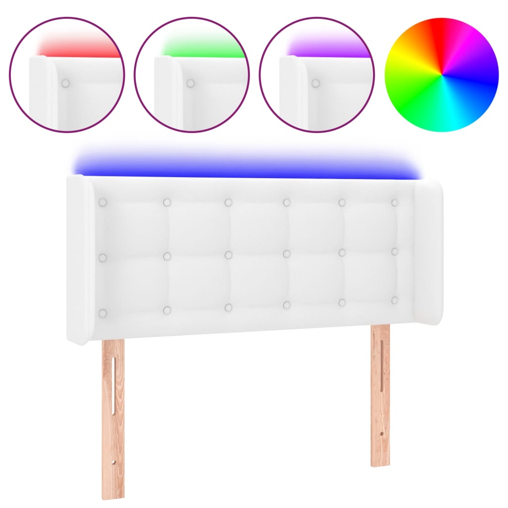 vidaXL Čelo postele s LED bílé 93 x 16 x 78/88 cm umělá kůže