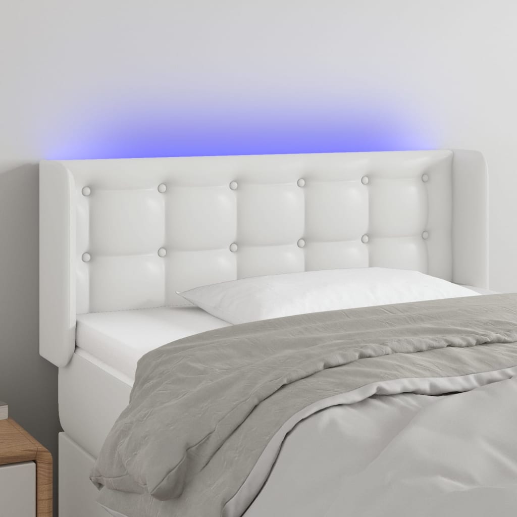 vidaXL Tăblie de pat cu LED, alb, 93x16x78/88 cm, piele ecologică