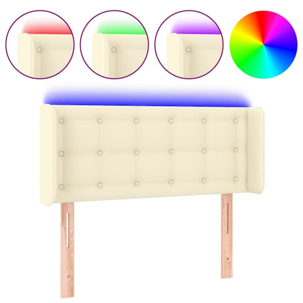 vidaXL LED-voodipeats, kreemjas, 93x16x78/88 cm, kunstnahk