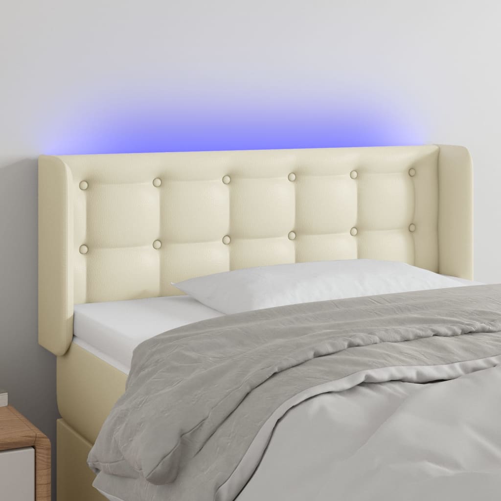vidaXL Tăblie de pat cu LED, crem, 93x16x78/88 cm, piele ecologică