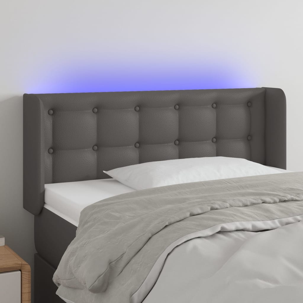 vidaXL Tăblie de pat cu LED, gri, 93x16x78/88 cm, piele ecologică