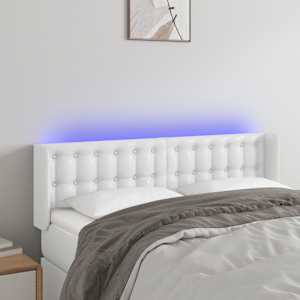 LED posteljno vzglavje belo 147x16x78/88 cm umetno usnje