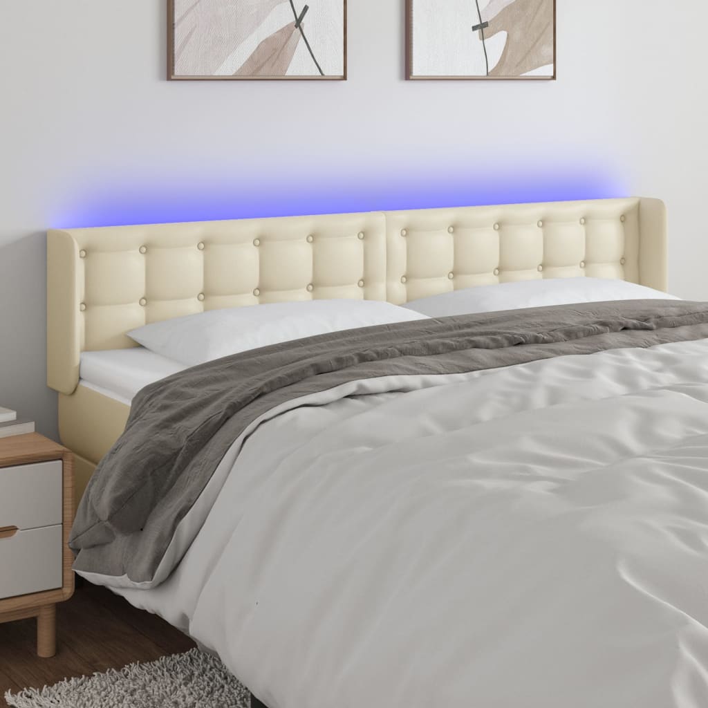 vidaXL Tăblie de pat cu LED, crem, 163x16x78/88 cm, piele ecologică