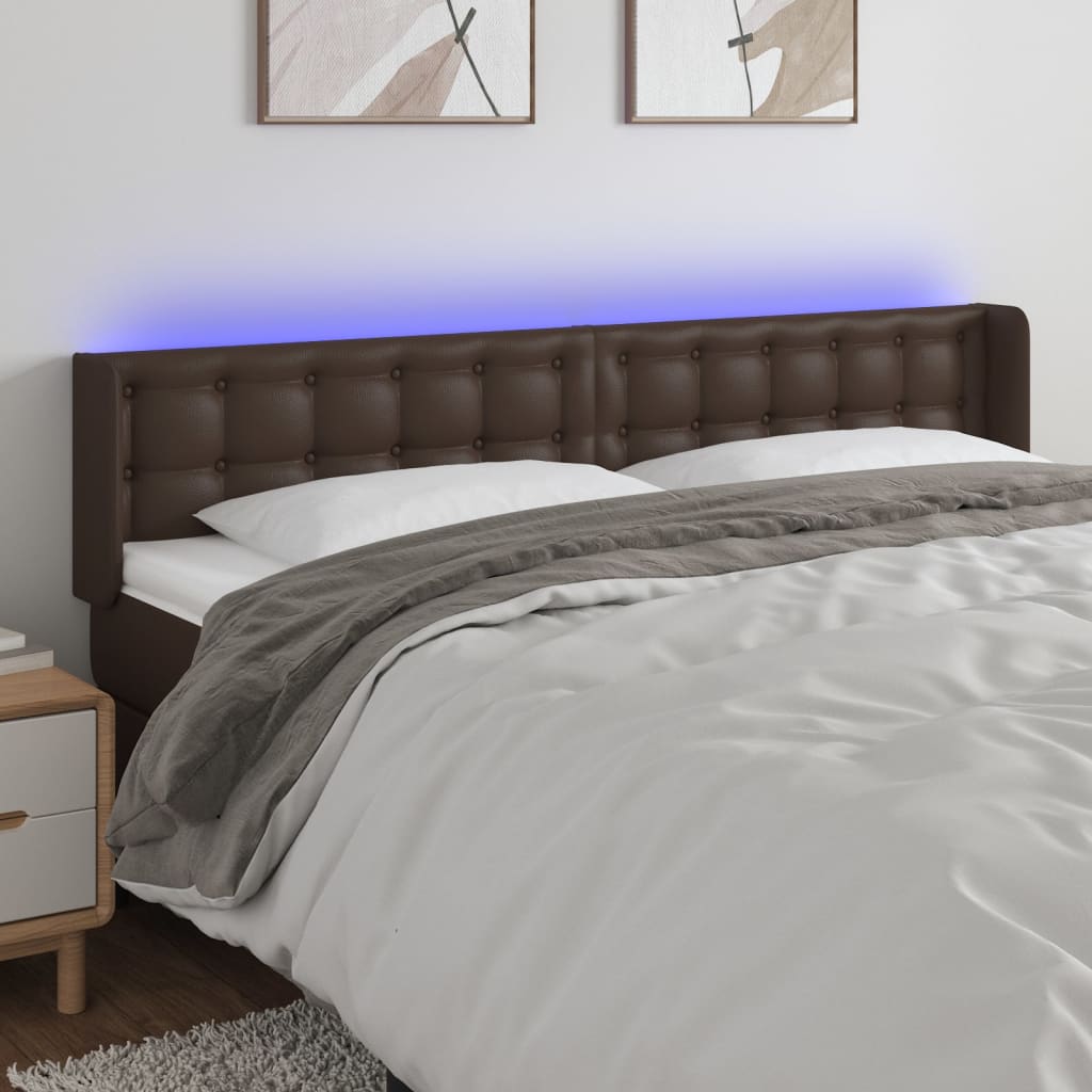 vidaXL Tăblie de pat cu LED, maro, 163x16x78/88 cm, piele ecologică