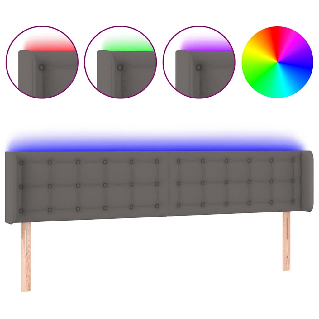 vidaXL Hoofdbord LED 163x16x78/88 cm kunstleer grijs, foto 3