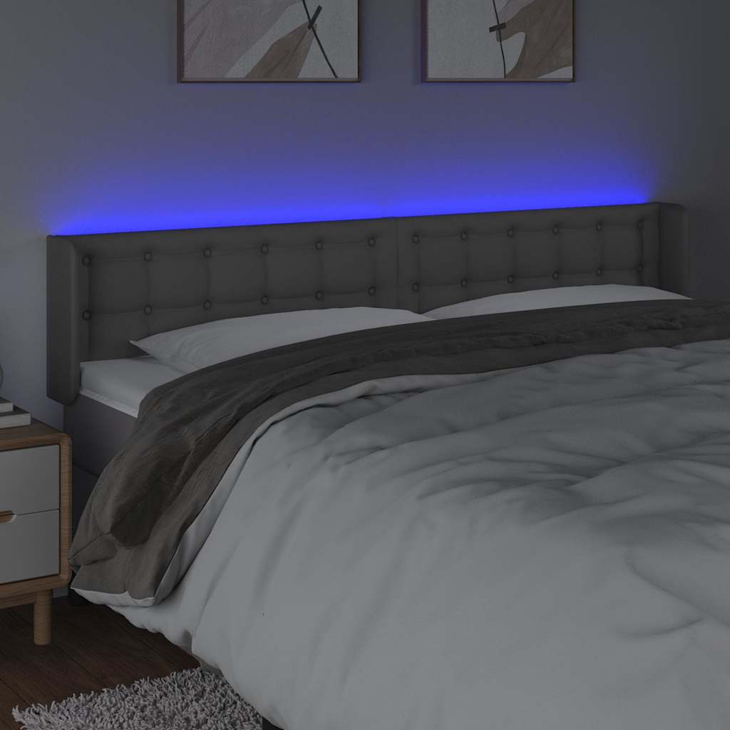 vidaXL Hoofdbord LED 163x16x78/88 cm kunstleer grijs, foto 2