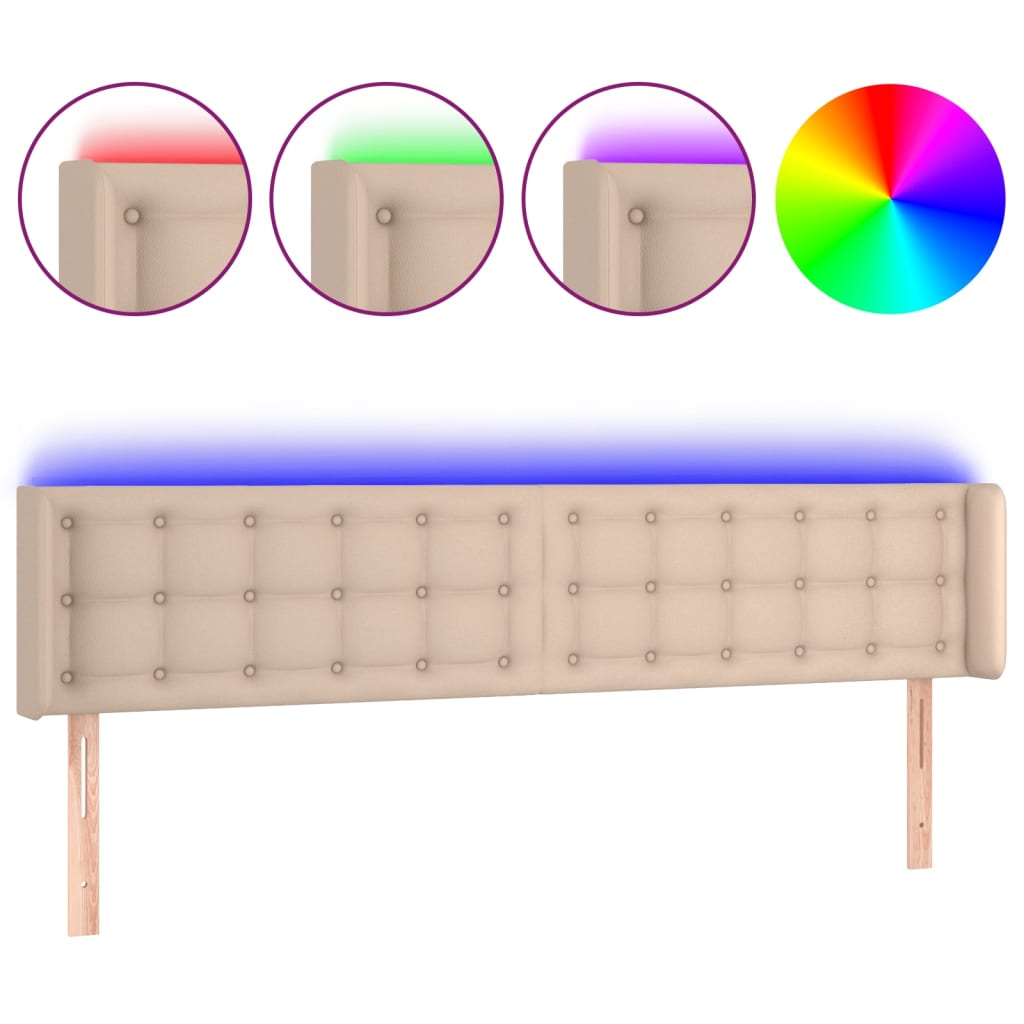 vidaXL Hoofdbord LED 163x16x78/88 cm kunstleer cappuccinokleurig