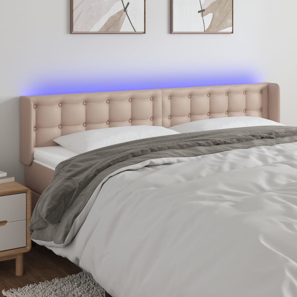 vidaXL Tăblie de pat cu LED, cappuccino 163x16x78/88cm piele ecologică
