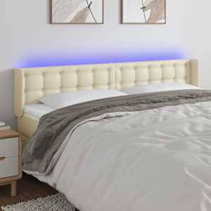 Čelo postele s LED krémové 183 x 16 x 78/88 cm umělá kůže - obrázek 1