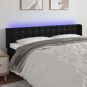 Čelo postele s LED černé 203 x 16 x 78/88 cm umělá kůže - obrázek 1