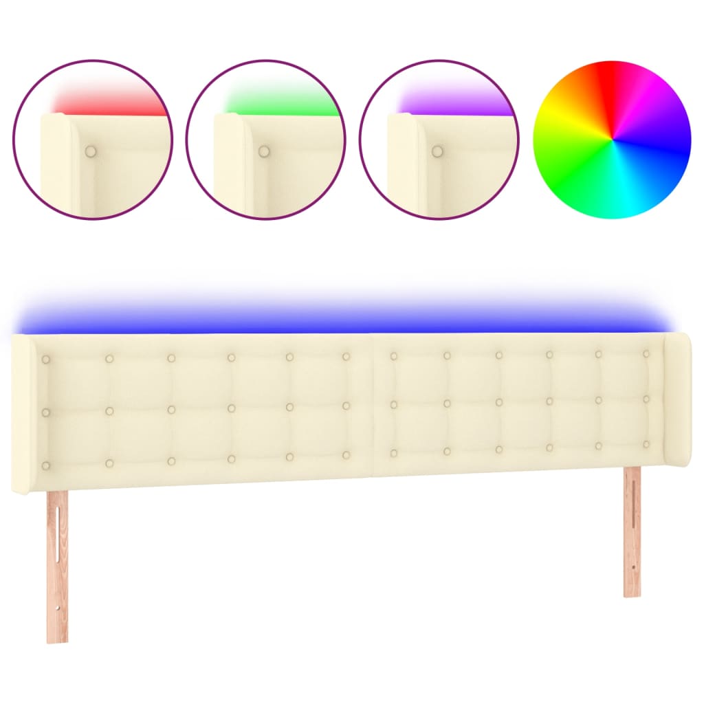 vidaXL Čelo postele s LED krémové 203 x 16 x 78/88 cm umělá kůže