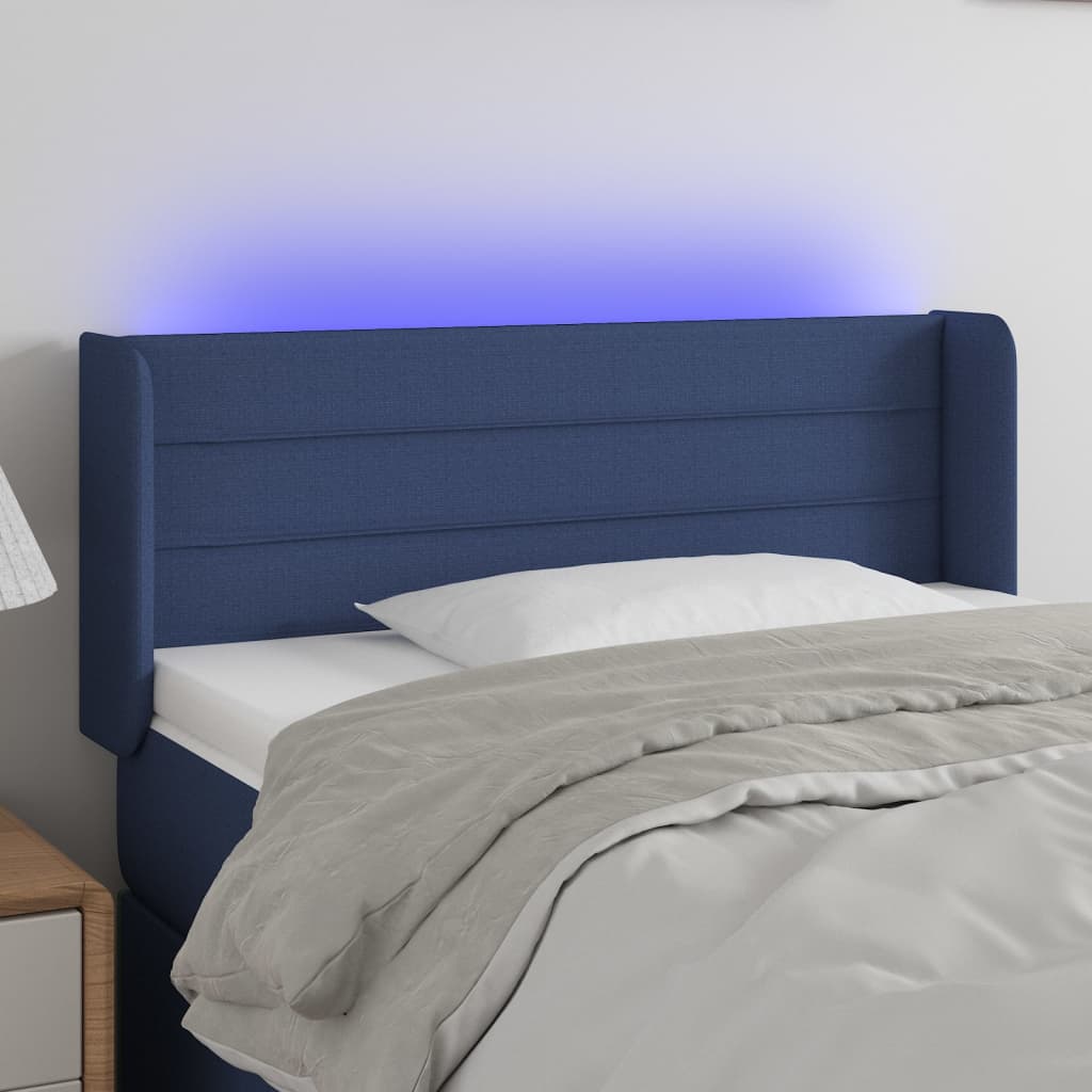 vidaXL Tăblie de pat cu LED, albastru, 83x16x78/88 cm, textil vidaXL imagine 2022
