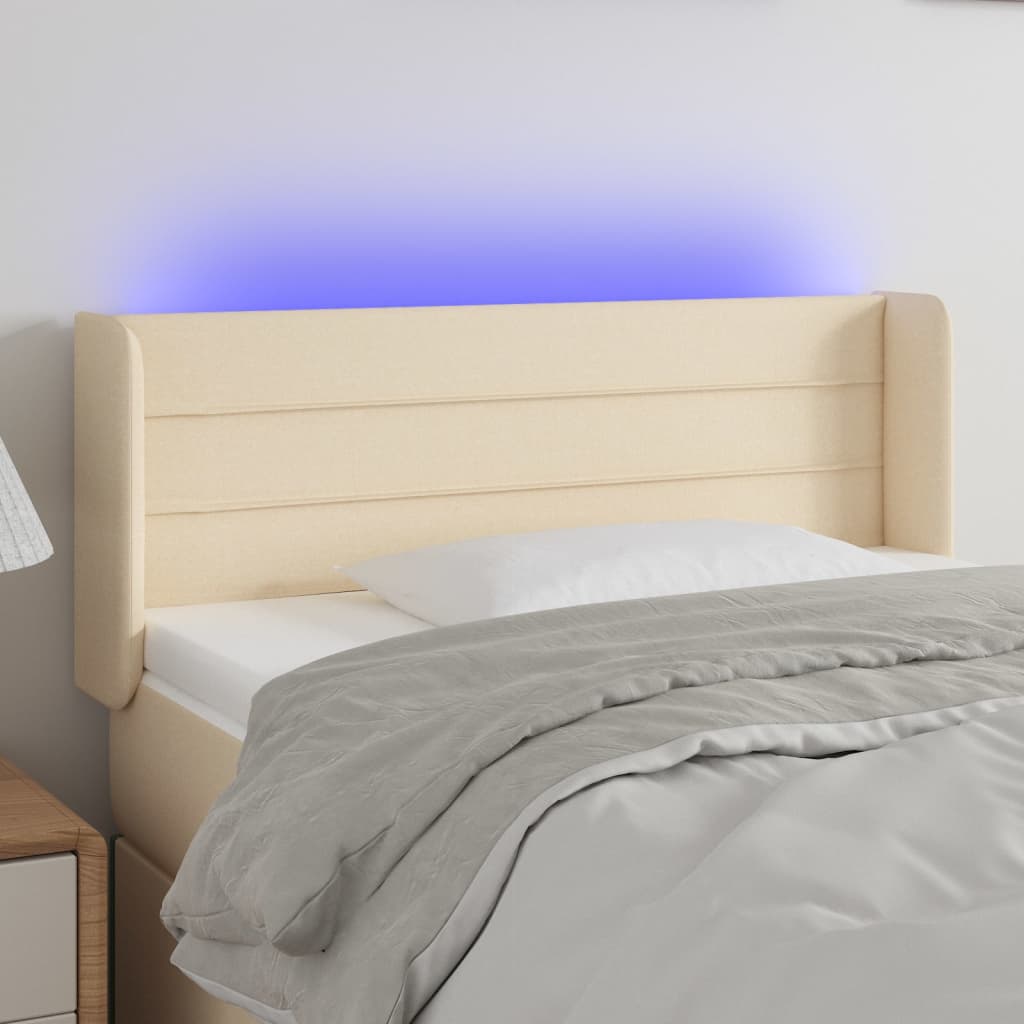 vidaXL Tăblie de pat cu LED, crem, 103x16x78/88 cm, textil