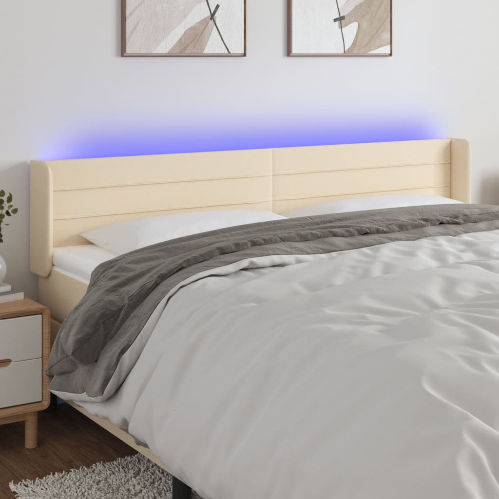 vidaXL Tăblie de pat cu LED, crem, 163x16x78/88 cm, textil