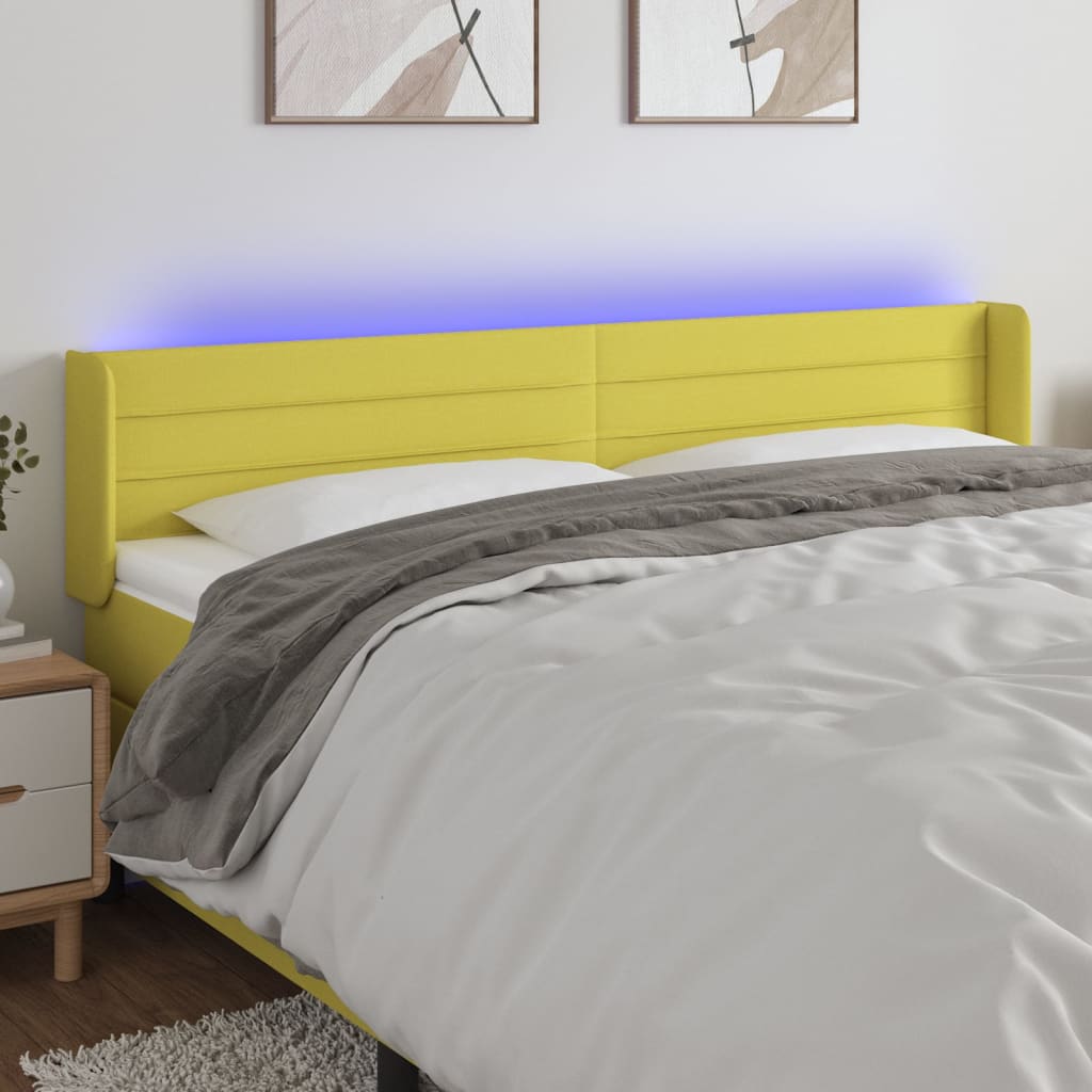vidaXL Tăblie de pat cu LED, verde, 163x16x78/88 cm, textil vidaXL imagine 2022