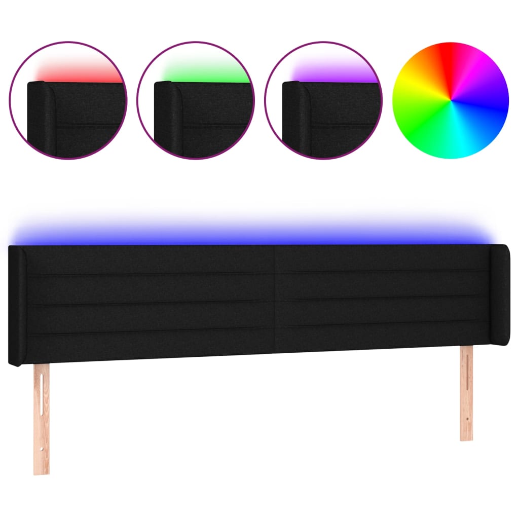 vidaXL ÄŚelo postele s LED ÄŤernĂ© 203 x 16 x 78/88 cm textil
