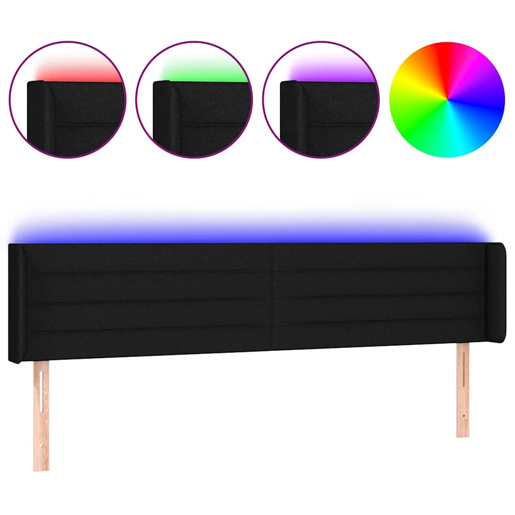 vidaXL Tăblie de pat cu LED, negru, 203x16x78/88 cm, textil