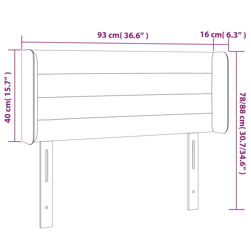 Tăblie de pat cu LED, gri închis, 93x16x78/88 cm, catifea